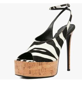 YDN Zebra Peep Toe Platform Sandals Stiletto Heels Ankle Buckled Strap Shoes